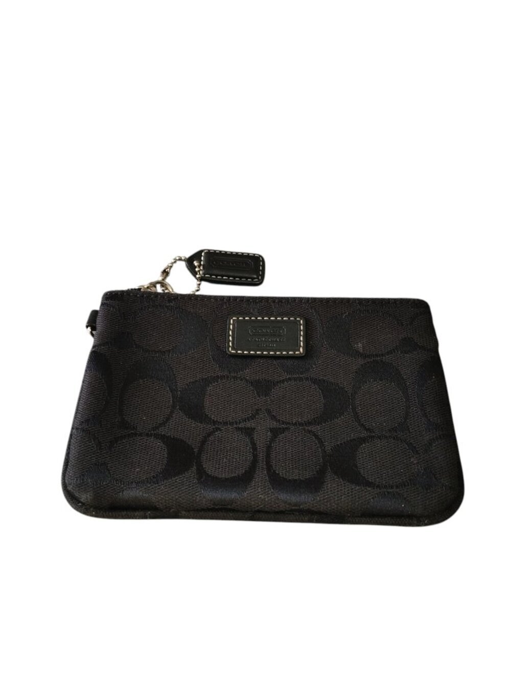Coach Signature Logo Zip Closure Black Pouch Wallet Hang Tag Classic Designer